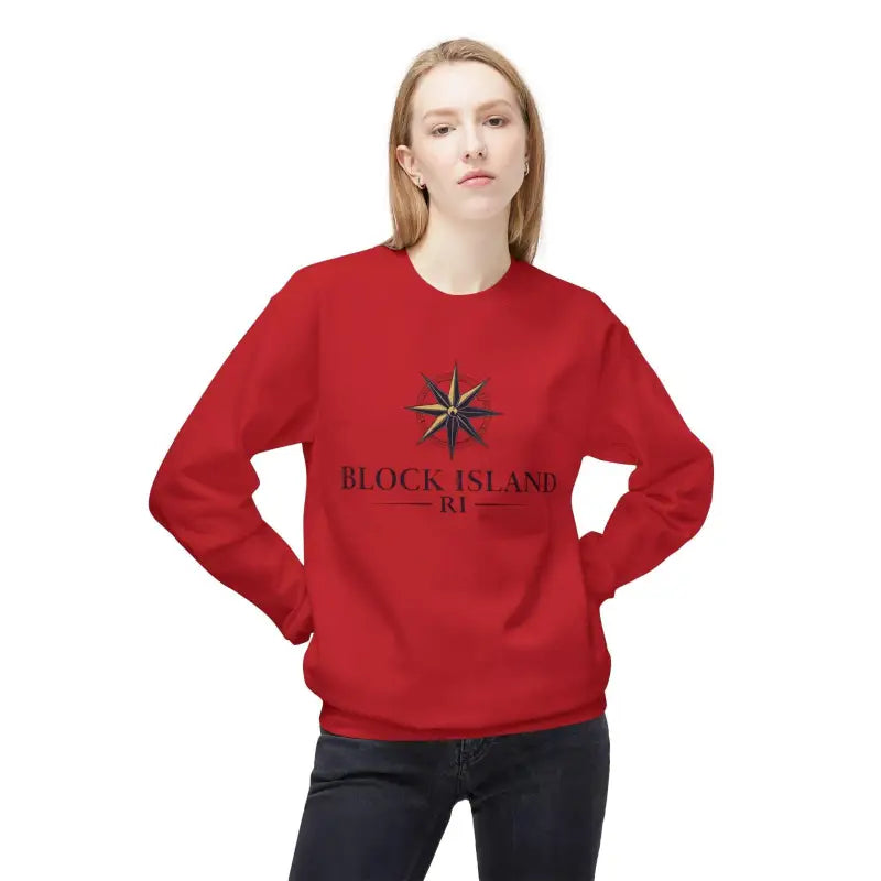 Red Block Island Nautical Compass Sweatshirt featuring a stylish compass design