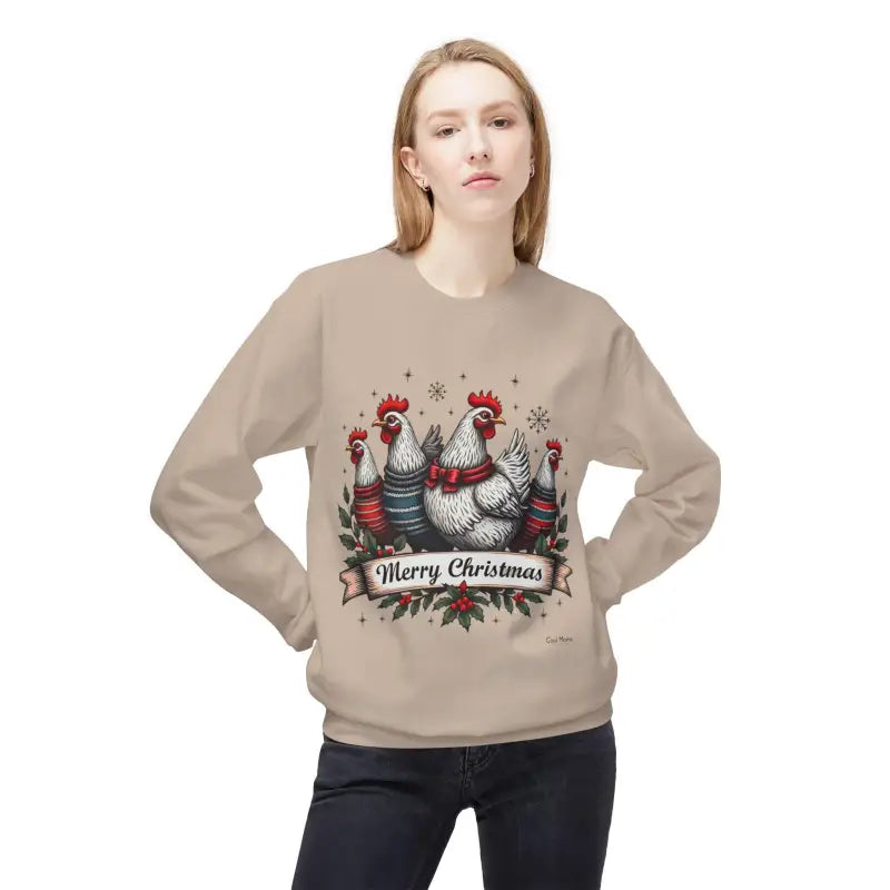 Beige Christmas Chicken Sweatshirt from the Christmas Chickens Fleece collection