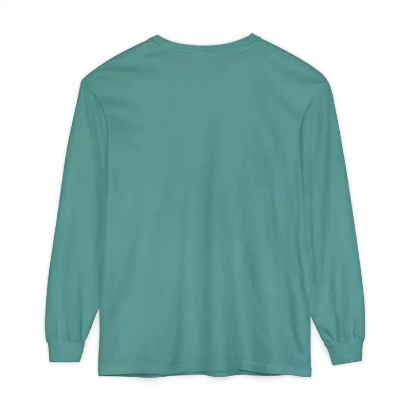 Turquoise long-sleeved shirt featuring Christmas dinosaur and lights design