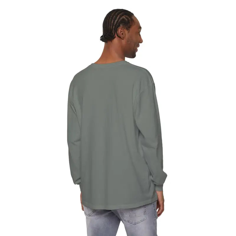 Gray long-sleeved shirt featuring a Christmas Dinosaur and lights design