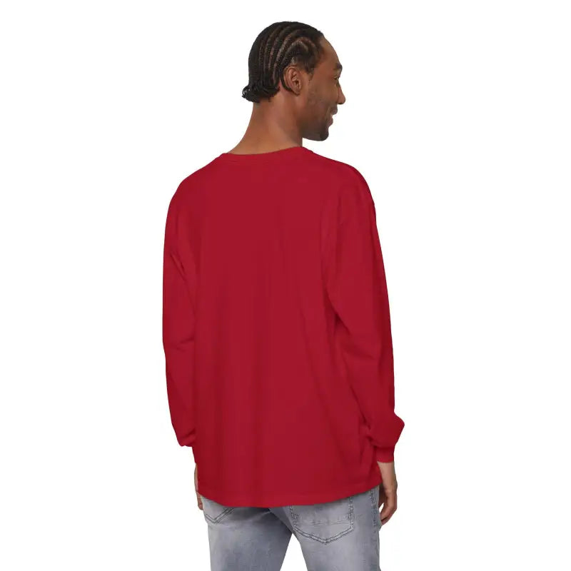 Red long-sleeved Christmas Dinosaur and Lights shirt for festive fashion