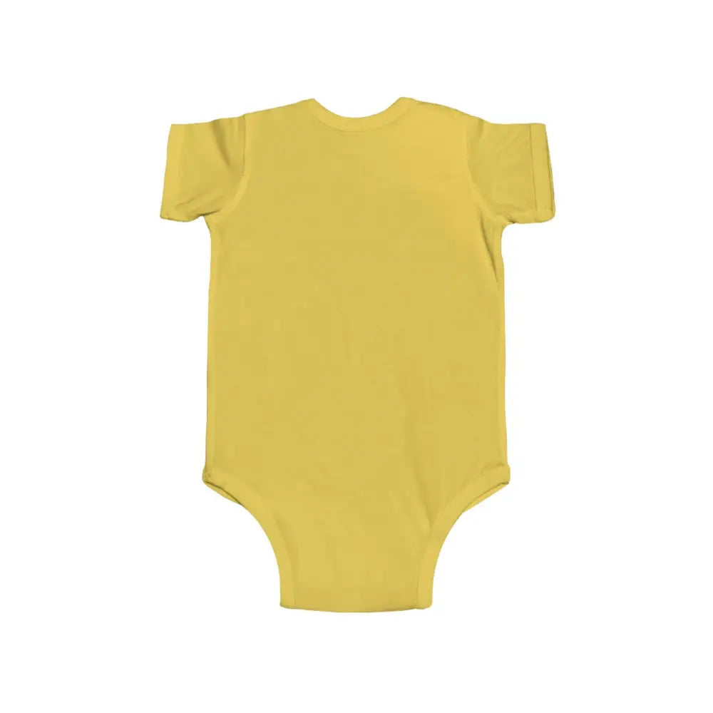 Yellow baby onesie featuring a festive dinosaur design for Christmas celebrations