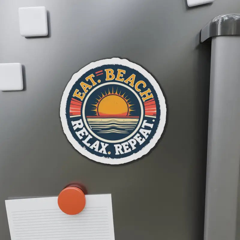 Circular beach-themed magnet displayed on the Circular Beach Sticker product