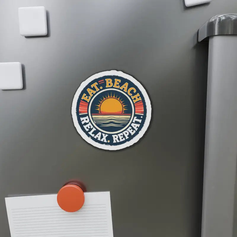 Round beach-themed magnet displayed on Circular Beach Sticker product