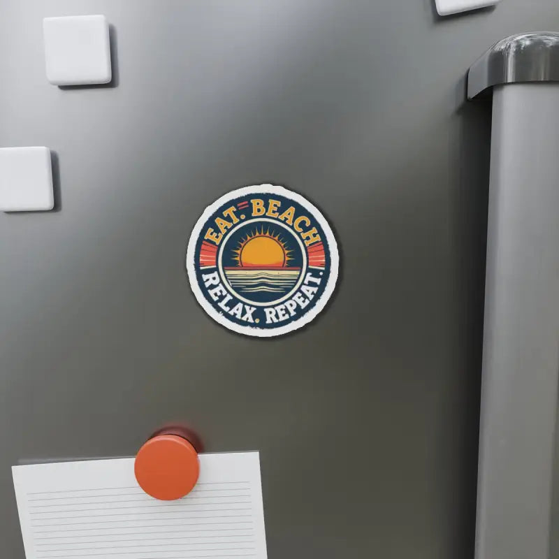 Round beach-themed magnet displayed on Circular Beach Sticker product