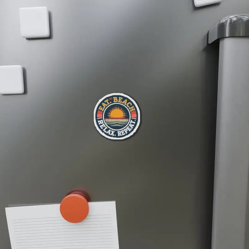 Round beach-themed magnet displayed on a Circular Beach Sticker product