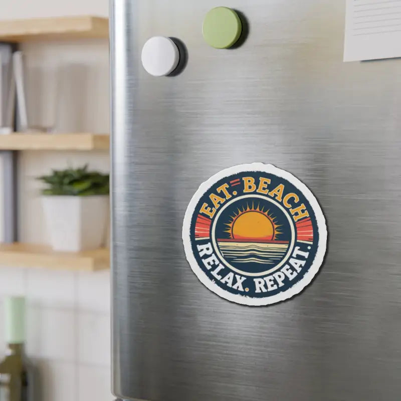 Round beach-themed magnet displayed on Circular Beach Sticker product