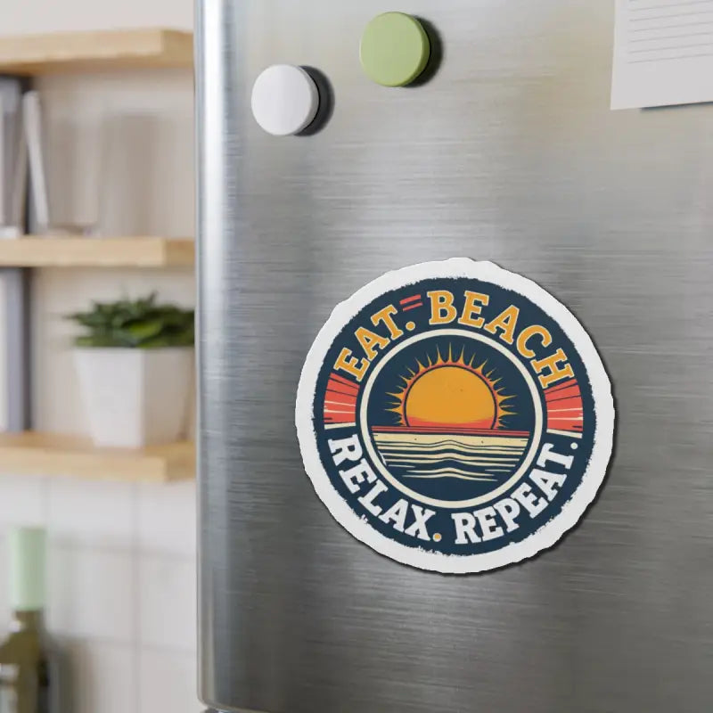 Round beach-themed magnet displayed on Circular Beach Sticker product