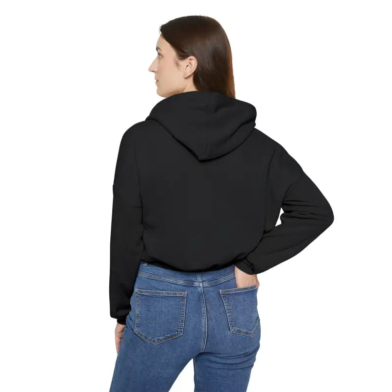 Black hooded sweatshirt with blue jeans from Coexist Women’s Cinched Bottom Hoodie