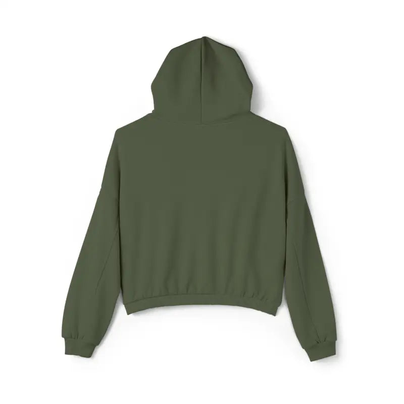 Olive green hooded sweatshirt from Coexist Women’s Cinched Bottom Hoodie collection