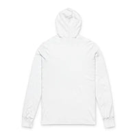 White long-sleeve hooded t-shirt with ribbed cuffs from the Colorful Brick House Logo Sweatshirt collection