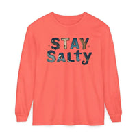 Long-sleeved coral pink T shirt with STAY Salty graphic from Cream Coral Pink Stay Salty collection