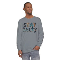 Cream Coral Pink Stay Salty Graphic Long Sleeve T Shirt for Men
