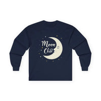 Dark gray long sleeve shirt featuring a crescent moon and stars graphic design