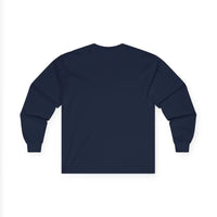 Plain navy blue long-sleeve t-shirt displayed on Dark Gray Long Sleeve Moon Child Graphic Shirt product