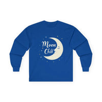 Dark gray long sleeve shirt featuring a blue Moon Child graphic design