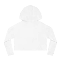 White cropped hoodie with long sleeves featuring pastel floral print design