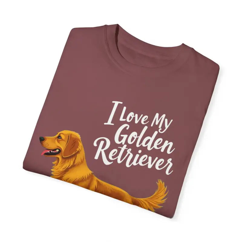 Maroon t-shirt featuring Golden Retriever graphic for dog lovers