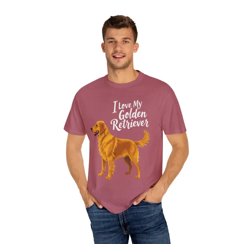 Maroon unisex T-shirt featuring a Golden Retriever graphic for dog lovers