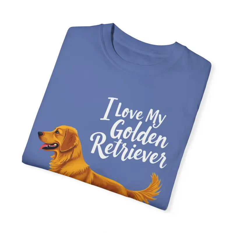 Blue t-shirt featuring a Golden Retriever graphic for dog lovers