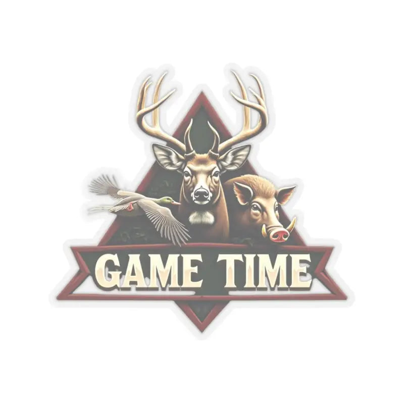 Hunting-themed emblem sticker showcasing a deer, boar, and duck design