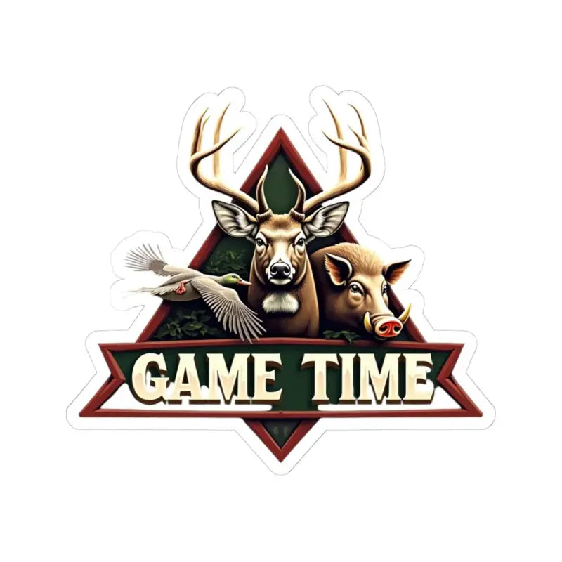 Hunting game emblem sticker featuring deer, boar, and duck design