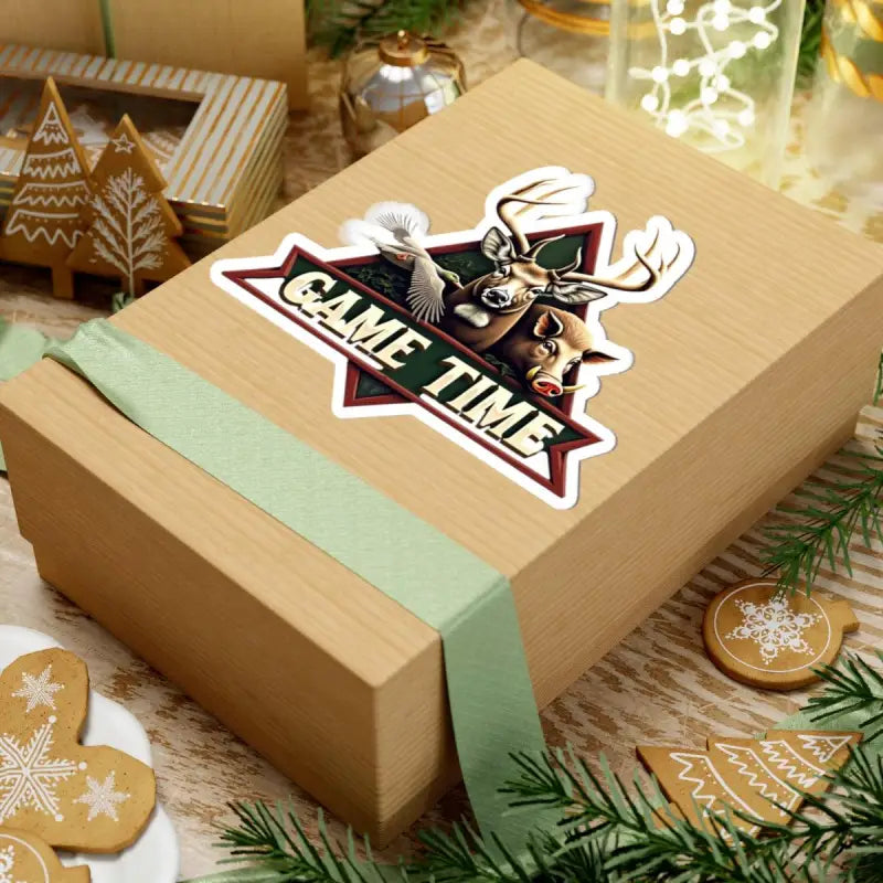 Wrapped gift box for Hunting Emblem Sticker featuring Deer, Boar, and Duck design