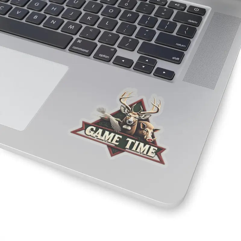 Laptop sticker showcasing a hunting theme with deer, boar, and duck designs