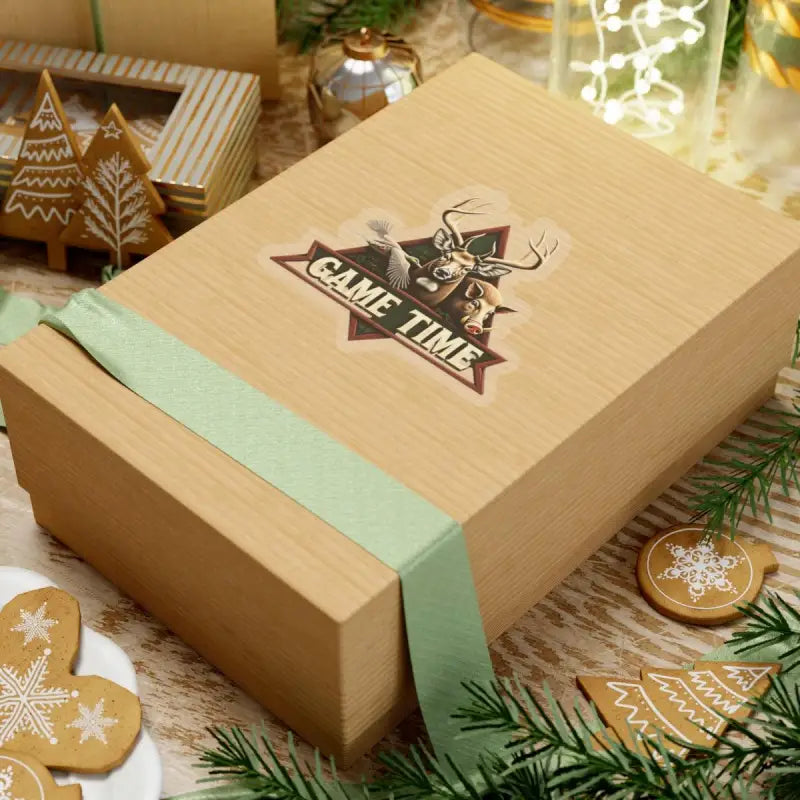 Gift box with ribbon for the Hunting Emblem Sticker featuring Deer, Boar, and Duck