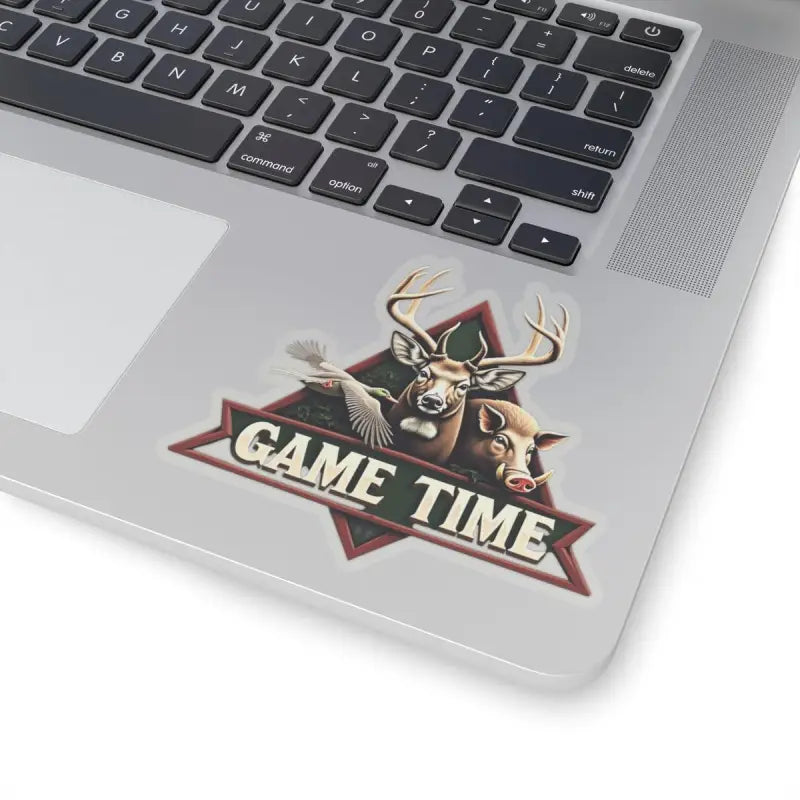 Hunting-themed laptop sticker featuring Deer, Boar, and Duck in vibrant design