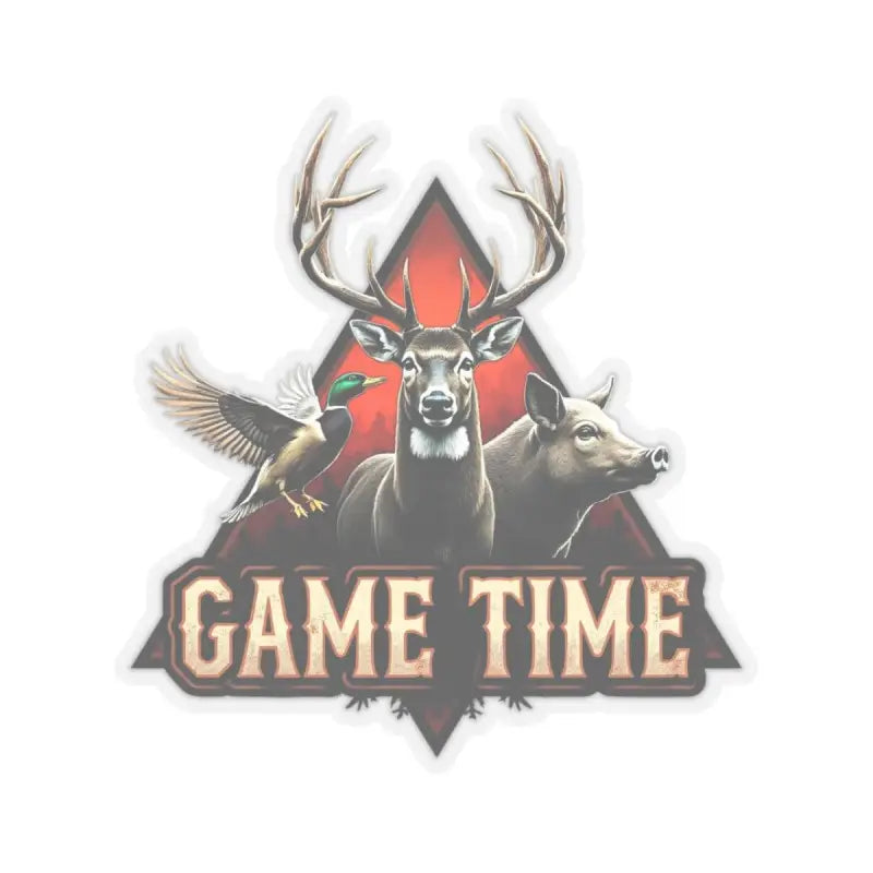 Hunting themed kiss cut sticker featuring a deer, duck, and boar design