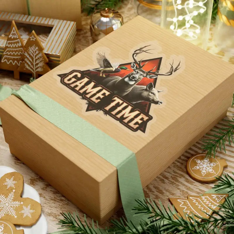 Decorated gift box for Hunting Themed Kiss Cut Sticker featuring Deer, Duck, and Boar