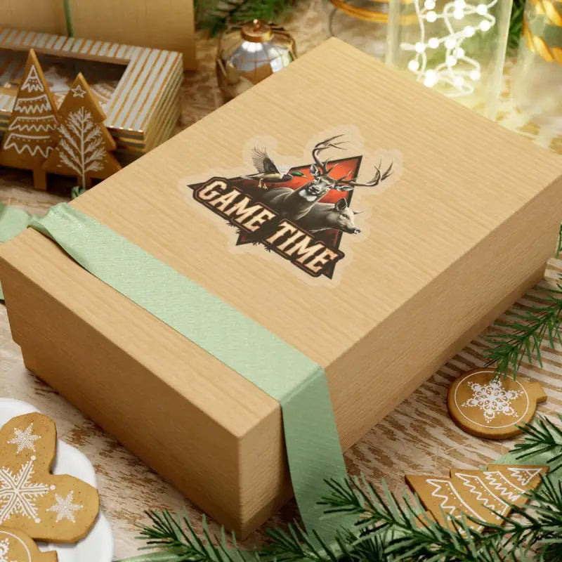 Gift box featuring Hunting Themed Kiss Cut Sticker of Deer, Duck, and Boar