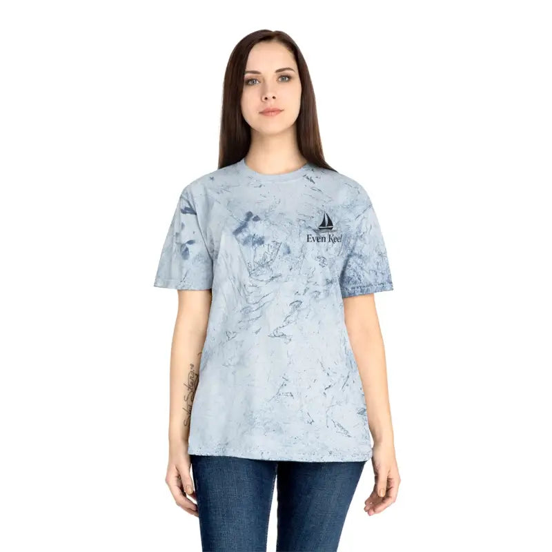 Tie-dye t-shirt featuring a boat graphic, Life’s a Beach Unisex Color Blasted design