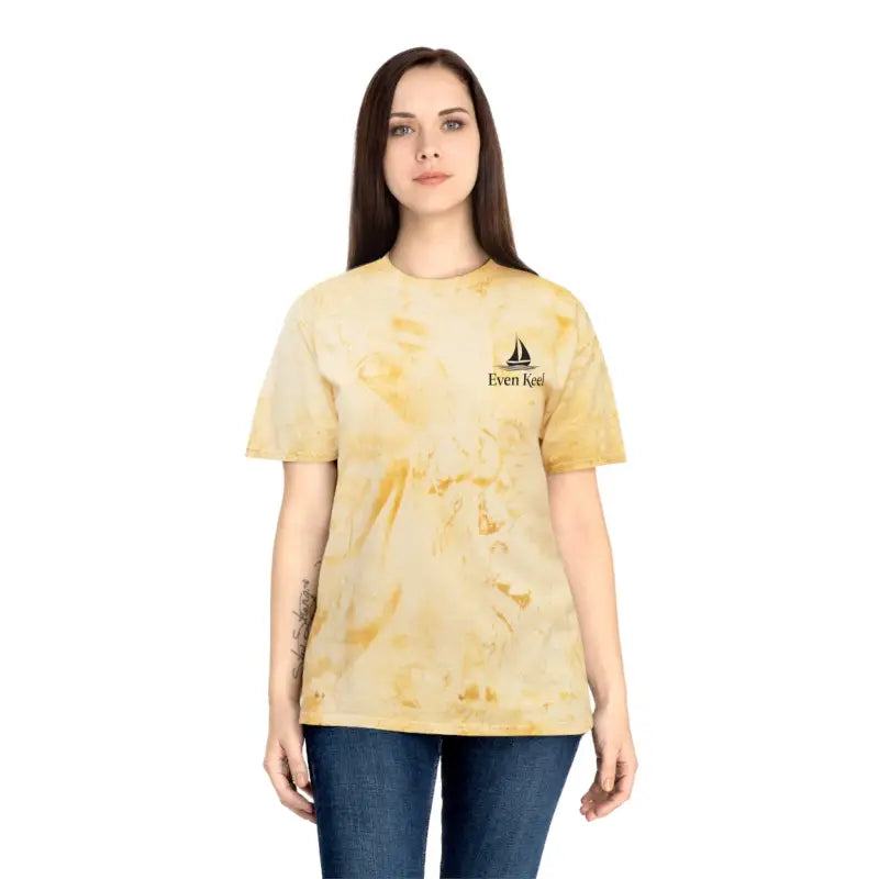 Tie-dye t-shirt featuring a vibrant sailboat graphic from Life’s a Beach collection