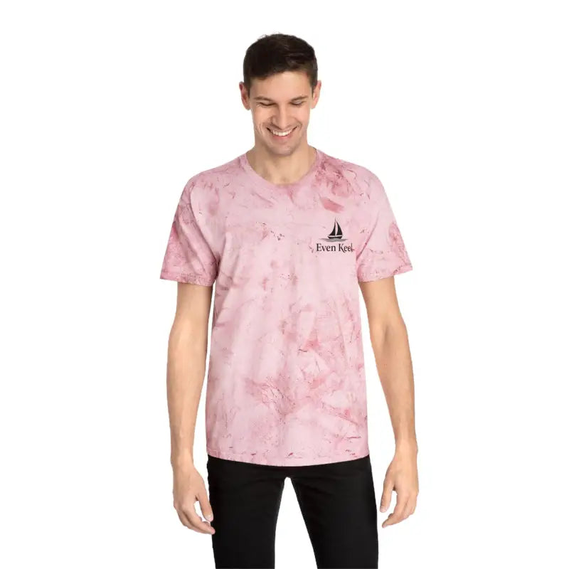 Pink tie-dye t-shirt from Life’s a Beach Unisex Color Blasted Tie Dye Collection