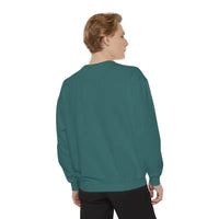 Person wearing teal crewneck sweatshirt and black pants from Light Blue Gray and White Crew Neck Sweatshirt Wild and Free