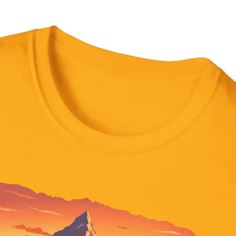 Mustard-yellow Mountain Graphic Scenic Route T Shirt, perfect for outdoor adventures