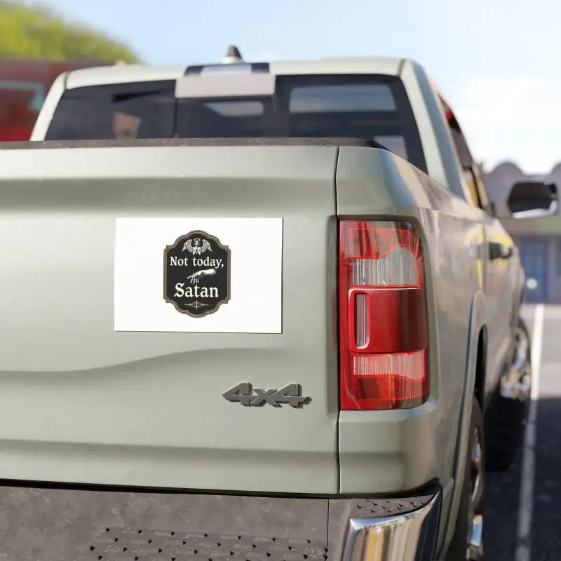 Not Today Satan Truck Tailgate Car Magnet featuring a bold bumper sticker design