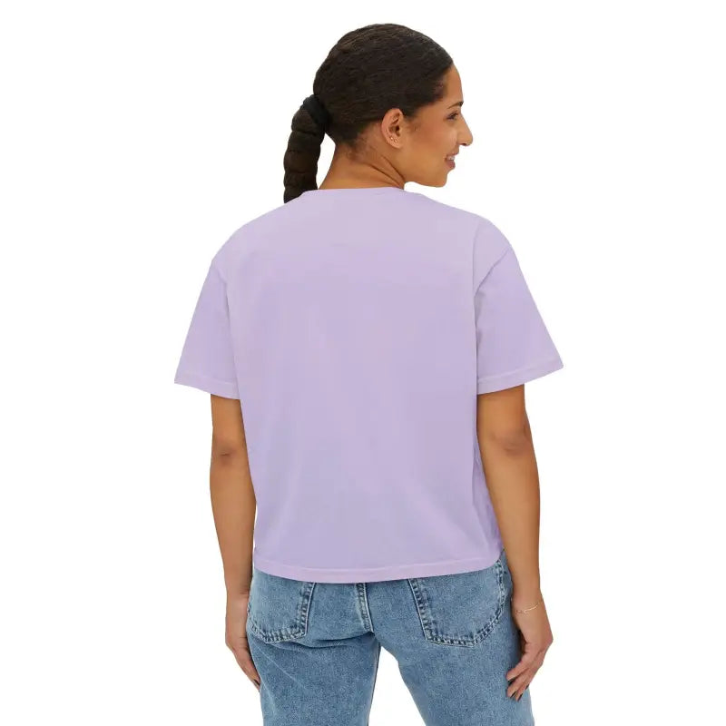 Lavender t-shirt paired with blue jeans from Pinup Girl Collection Womens T Shirts