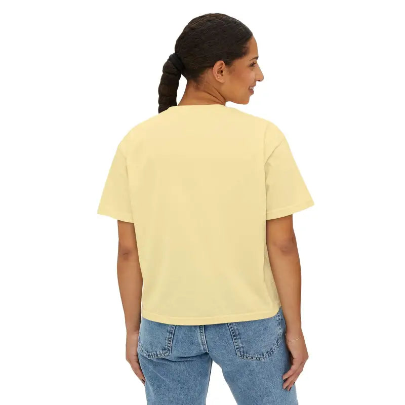 Woman in yellow t-shirt and jeans from Pinup Girl Collection Womens T Shirts and Crop Top