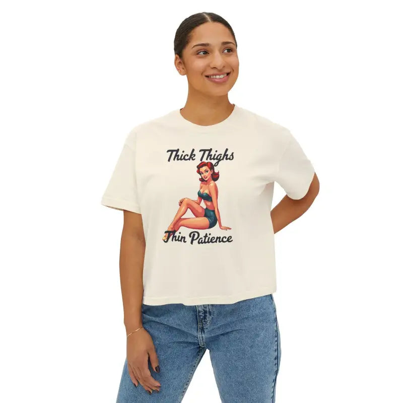 Woman wearing a graphic tee from Pinup Girl Collection Women’s T Shirts and Crop Top