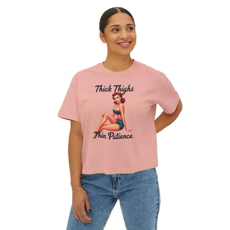 Woman in a pink t-shirt from Pinup Girl Collection Womens T Shirts and Crop Top
