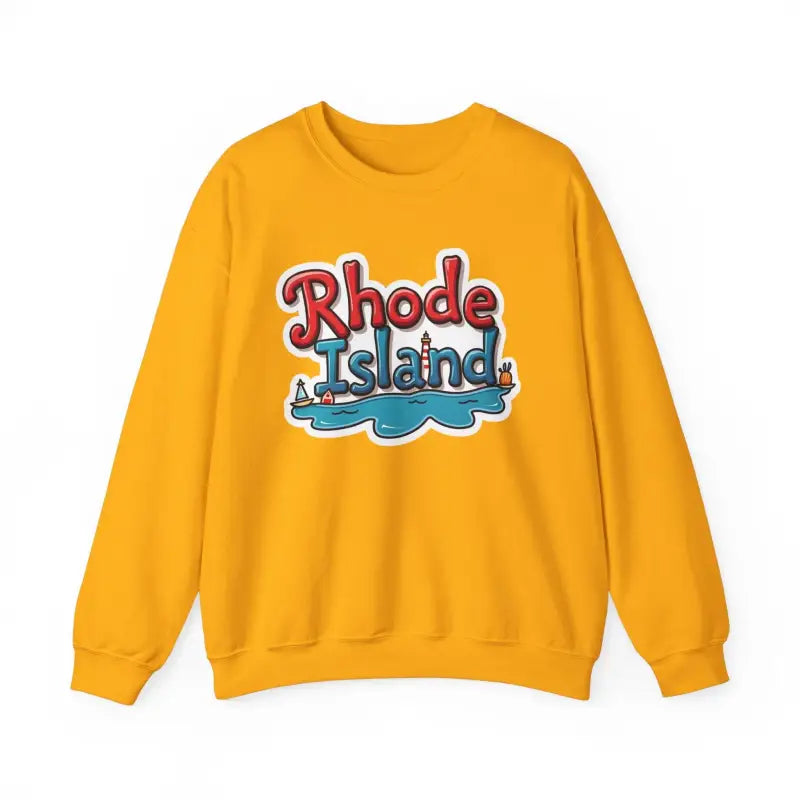 Yellow Rhode Island Graphic Crewneck Sweatshirt showcasing stylish design and comfort
