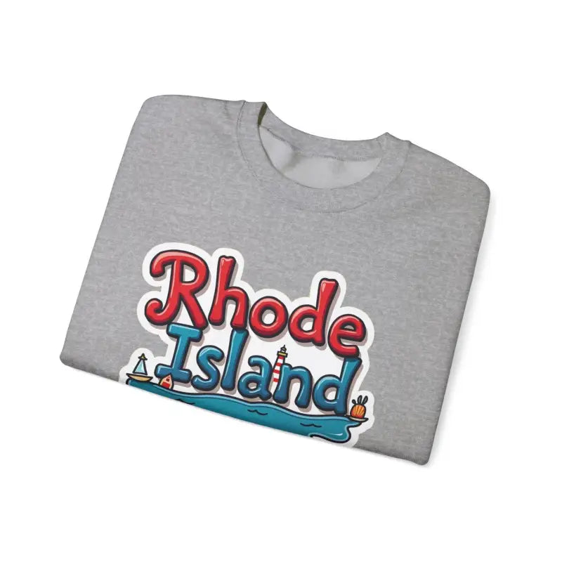 Gray Rhode Island Graphic Crewneck Sweatshirt showcasing stylish and comfortable design