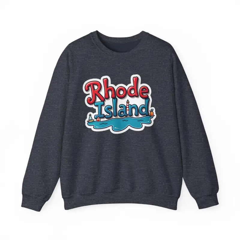 Gray Rhode Island Graphic Crewneck Sweatshirt displayed on a plain background