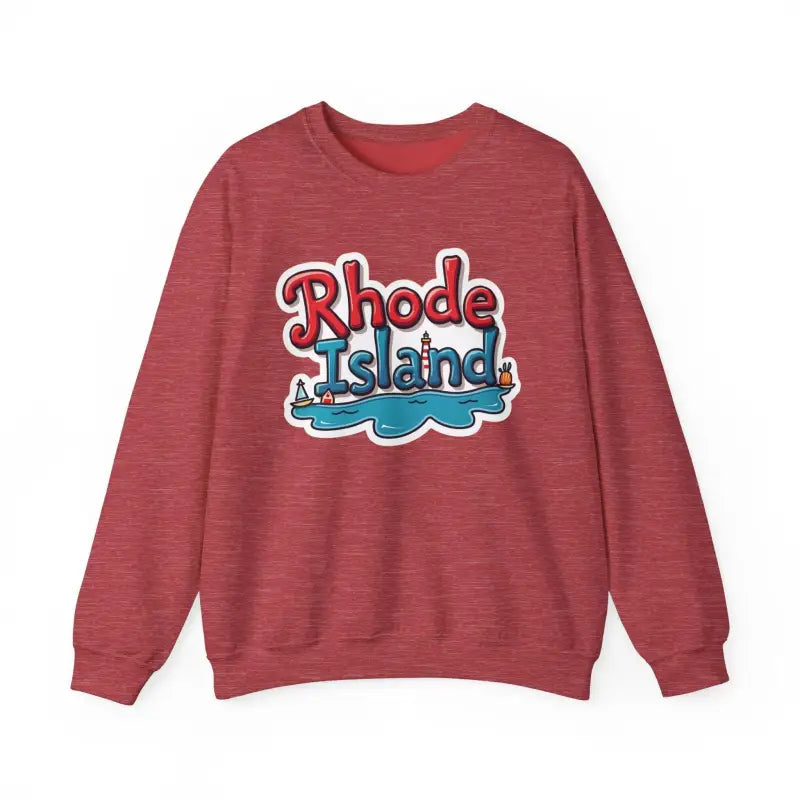 Red Rhode Island Graphic Crewneck Sweatshirt showcasing vibrant color and stylish design