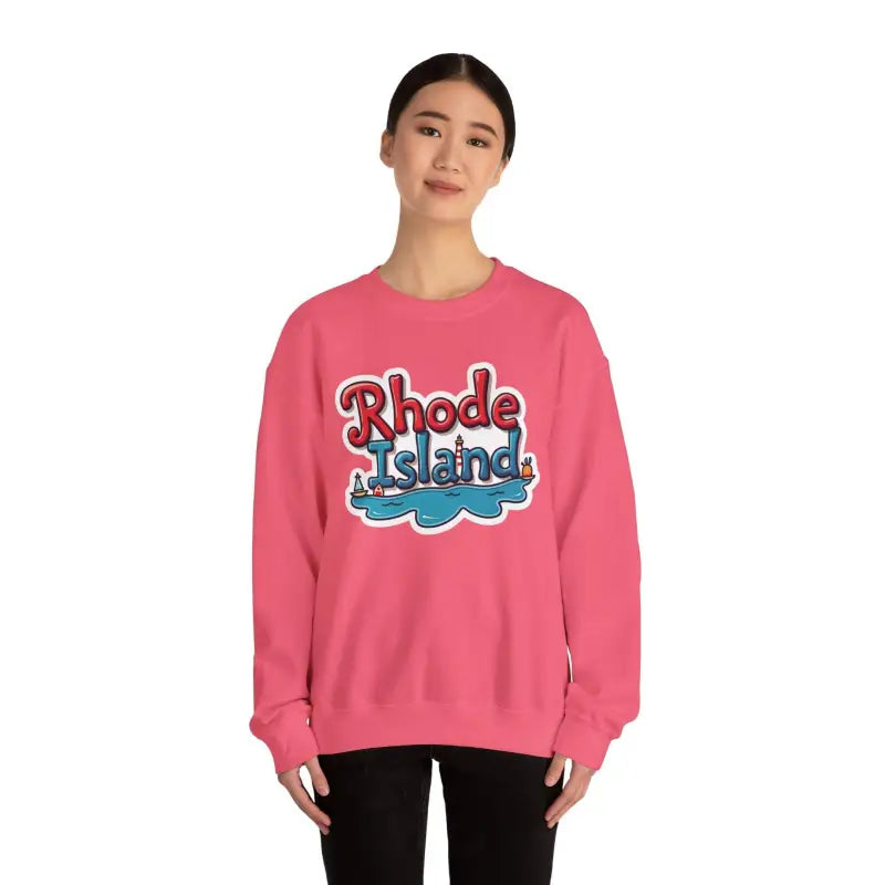 Pink Rhode Island Graphic Crewneck Sweatshirt for stylish and comfortable wear
