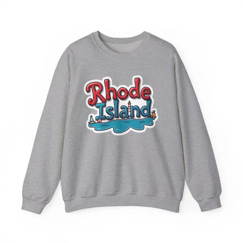 Gray Rhode Island Graphic Crewneck Sweatshirt featuring a trendy design and comfortable fit