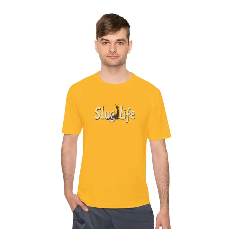 Yellow Slug Life Unisex Moisture Wicking Tee showcasing a fun and vibrant design